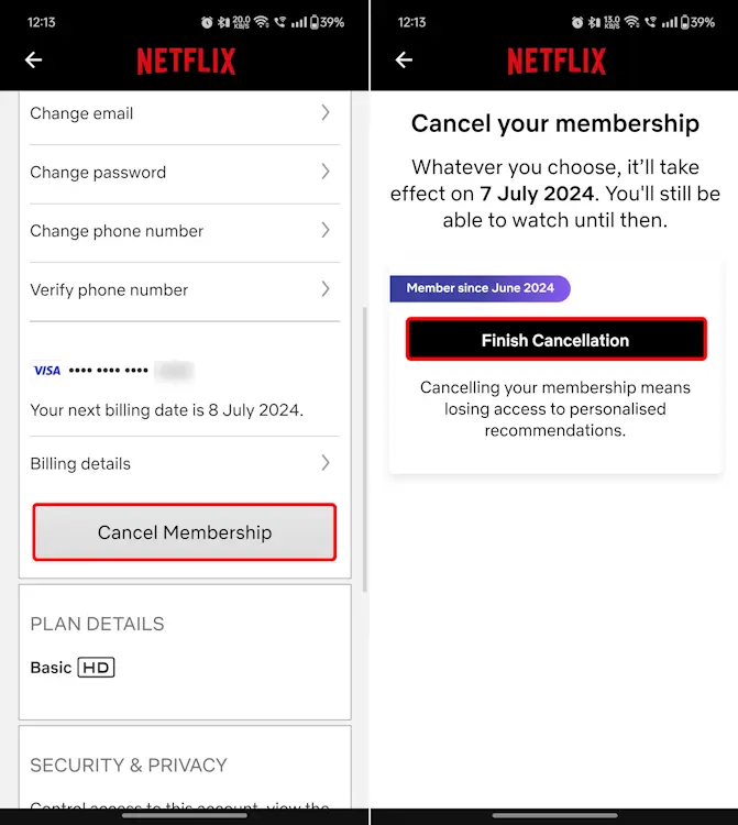 Cancelling your Netflix Membership on Android