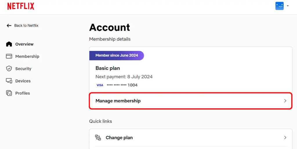 Netflix Web Manage Membership Tab