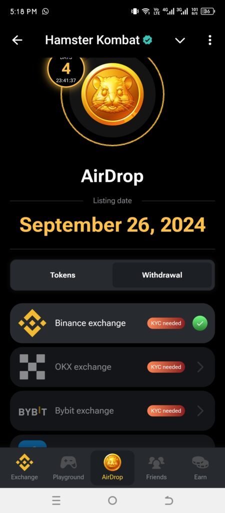 Screenshot of hamster kombat Airdrop